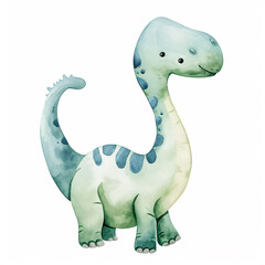 Naklejka premium Apatosaurus Dinosaur Cartoon Character Watercolor Handmade Style Illustration Clipart