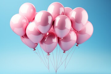 Romantic Pink Balloons in a Gentle Blue Breeze, on an isolated Serenity Blue background, Generative AI