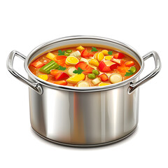 Soup pot with colorful vegetables isolated on white background, realistic, png
