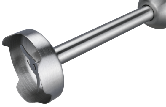 Main nozzle for a hand immersion blender is isolated on a transparent background. Completely in focus.