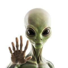 Realistic image of alien waving to greet humans, Hello Earth concept on transparent background PNG.