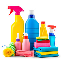 Spring cleaning supplies isolated on white background, pop-art, png
