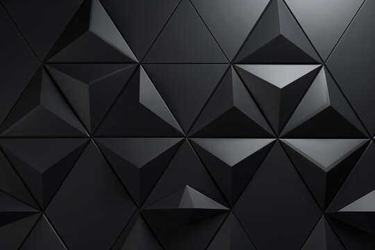 .Black 3D Wall with Triangular Tiles, Abstract Geometric Background