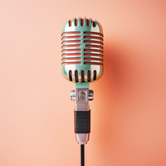 Vintage Vibe,  Chrome Microphone Pops Against Soft Pastel Background
