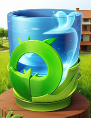 recycle bin with grass