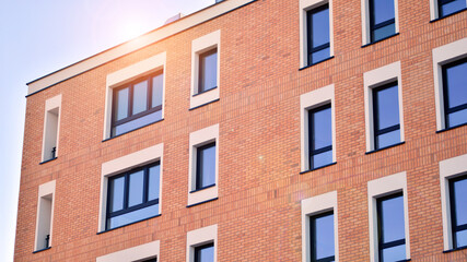 Residential area with modern apartment building. Multi Storey modern, new and stylish living block of flats.