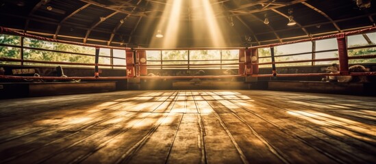 Boxing arena with blurred spectator and stadium light Ring In Arena, - obrazy, fototapety, plakaty
