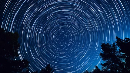 Foto op Canvas A star trail photograph showing the circular motion of stars around the North Star. © Martin