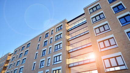 Fototapeta premium Residential area with modern apartment building. Multi Storey modern, new and stylish living block of flats.