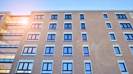 Residential area with modern apartment building. Multi Storey modern, new and stylish living block of flats.