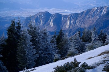 winter mountain landscape, Piatra Mare Mountains, Romania