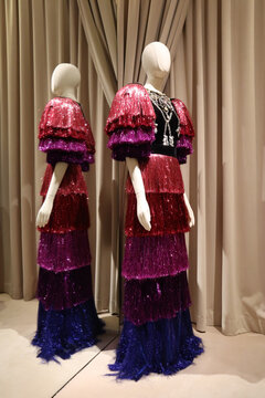 Exhibition of archival Gucci pieces at the Gucci Museum in Florence: Lurex Fringe gown with embroidery velvet bodice. Worn by KiKi Layne, Met Gala, New York, 2019