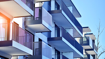 Residential area with modern apartment building. Multi Storey modern, new and stylish living block of flats.