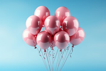 Pink Balloons Adorning a Calm Blue Background, on an isolated Baby Powder Blue background, Generative AI