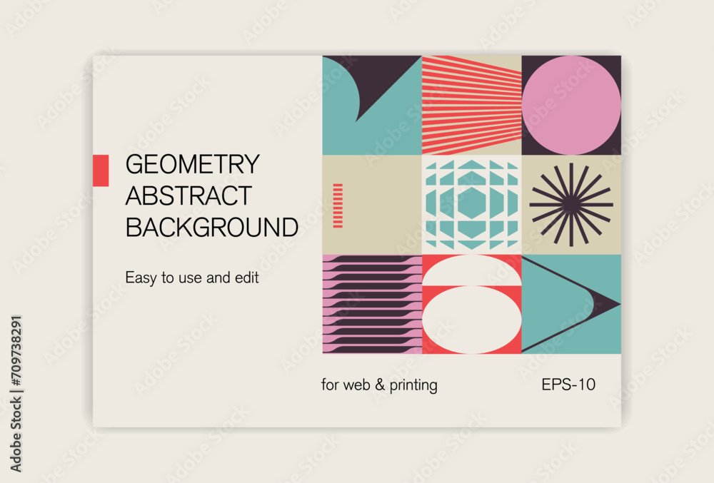 Poster geometric abstract backgrounds design. composition of simple geometric shapes on a beige background.