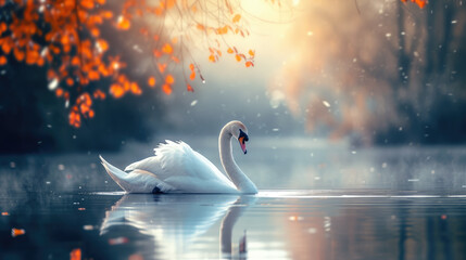 Beautiful swan on the lake, livingroom poster idea