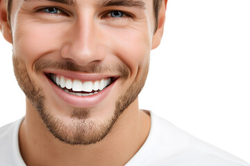 Naklejka premium Handsome man laughing and smiling close up portrait. Healthy face skin care beauty, dental.