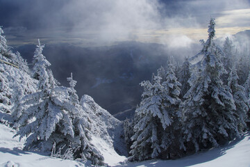 snow covered mountains in winter, Postavaru Mountains, Romania