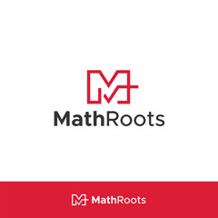 Lineart Letter M and Math Concept Logo Design Template