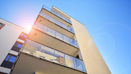 Residential area with modern apartment building. Multi Storey modern, new and stylish living block of flats.