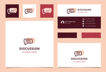 Discussion logo brand business card. Branding book from business management icons collection. Creative Discussion logo