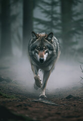 Wolf emerging from smoke in the forest, poster for livingroom decoration frame idea