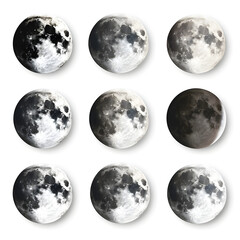 Lunar eclipse: moon phases and celestial shadows isolated on white background, cinematic, png
 - obrazy, fototapety, plakaty