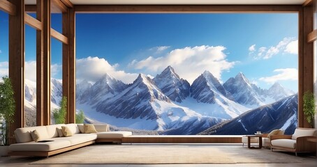 A panoramic view of majestic mountains, showcasing their grandeur and beauty - Generative AI
