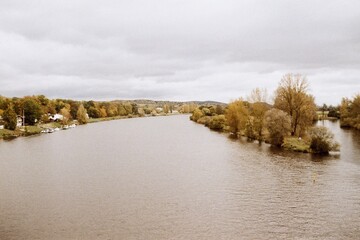 confluence of Elbe and Ohre in Litomerice 26. October 2023 on analogue photo -  - blurriness and...