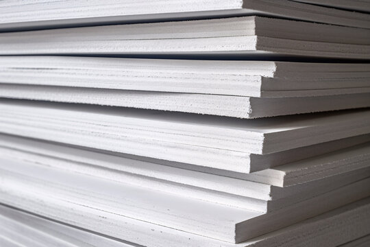 Close up of stack of white extruded polystyrene sheets insulative material for buildings