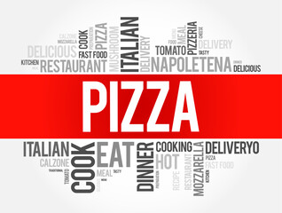PIZZA word cloud collage, food concept background