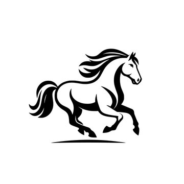 High Quality Vector Logo of a Majestic Running White Horse. Versatile Symbol of Strength and Elegance for Logos, Branding, and Marketing. Isolated on White Background for Seamless Integration.