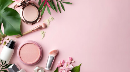 Obraz na płótnie Canvas Makeup and skin care cosmetics on background with copy space