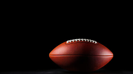 American football ball on black background. Space