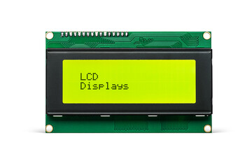 Small monochrome character LCD display isolated. LCD Displays text. Transparent PNG image.
