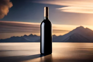 Fotobehang wine bottle advertising template , lake landscape background © eric