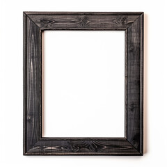 empty rough wood black frame on white background in the style of American tramp art created with Generative Ai