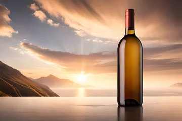 Fotobehang wine bottle presentation template , blank label , wine branding and advertising © eric