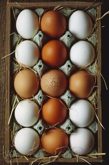 A varied collection of farm fresh eggs showcasing a variety of colors and variegated patterns.