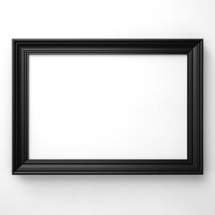 empty black wooden frame filled with white matte board hanging on blank wall created with Generative Ai