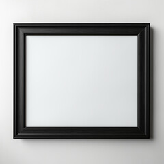 empty black wooden frame filled with white matte board hanging on blank wall created with Generative Ai