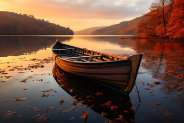 Harmony of Autumn: Rowboat on a Still Lake