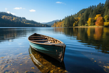 Tranquility Amidst Autumn's Tapestry: Rowboat Scene