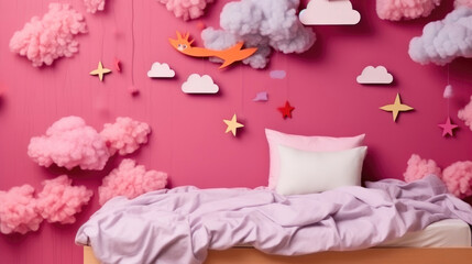 Fototapeta na wymiar Paper Dreams: Origami Clouds in Kids Haven