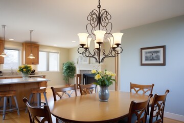 elegant wrought iron chandelier in a dining room