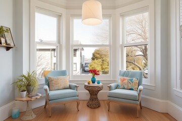 victorian bay window with cozy reading corner setup