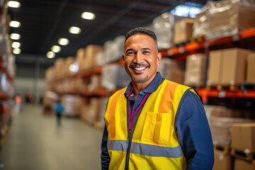 Fototapeta premium Supervising Shipments: Hispanic Worker's Expertise