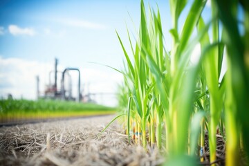 field of sugarcane with a focus on potential bioethanol - obrazy, fototapety, plakaty