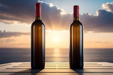 Foto op Canvas wine bottles display advertising template , natural landscape background © eric