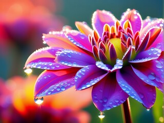 Fototapeta premium beautiful colorful flower close up background with morning dew